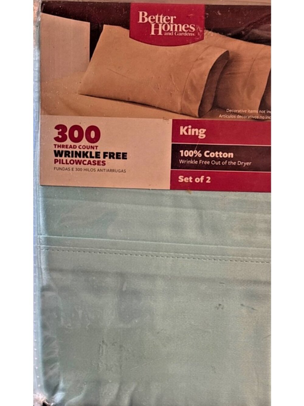 BHG King Size 300 Thread Count Wrinkle Free Cotton Pillowcase Aqua Reef Sage Grn - Picture 4 of 7